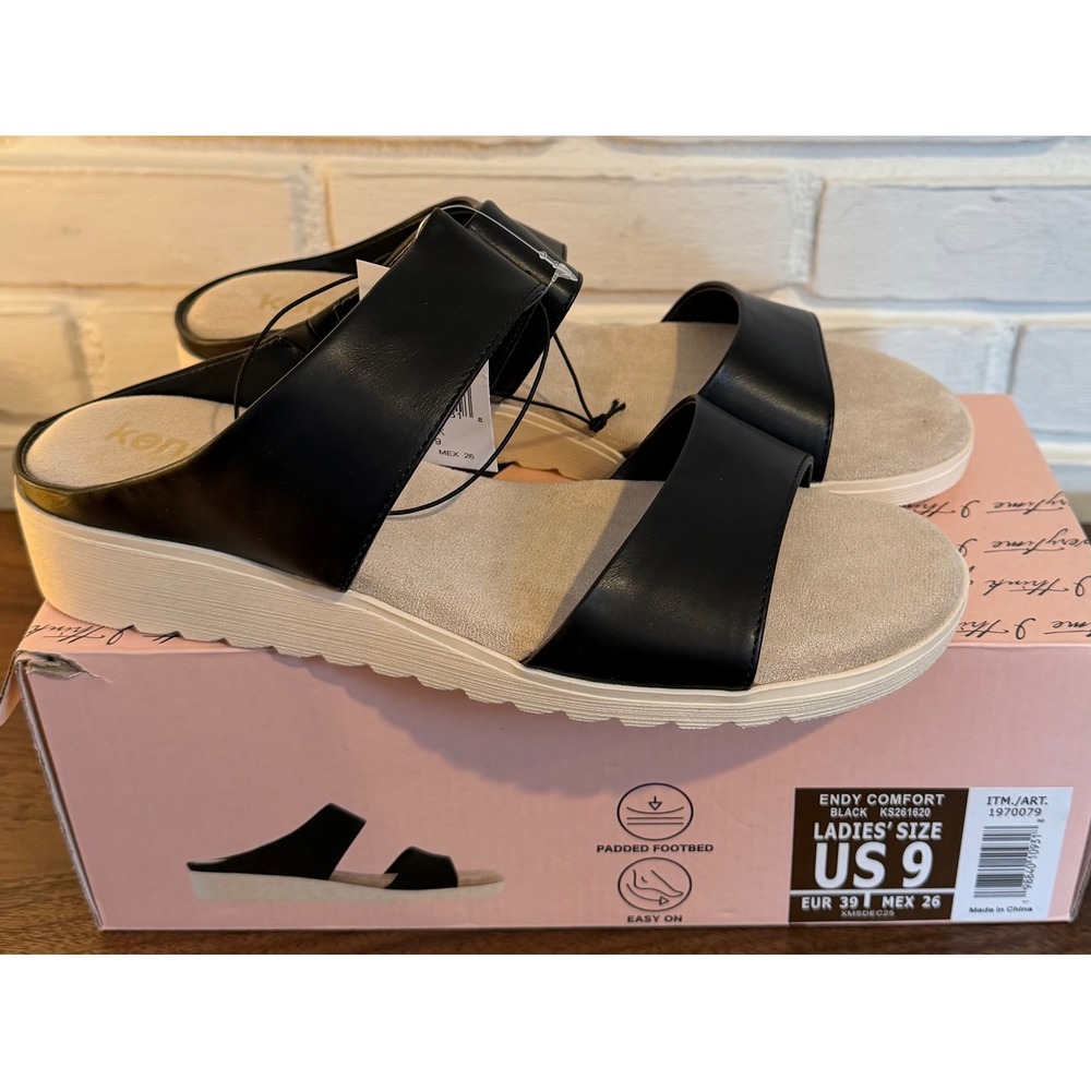 Kensie Endy Comfort Black Slide Sandals Platform Padded Women •9• Beach Cruise